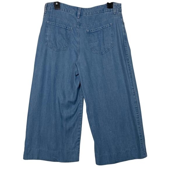 Chico’s Platinum Women's Blue Chambray Wide Leg Pockets Crop Pants Size 4 - Picture 2 of 7